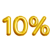 10 or Ten Percent 3D Gold Balloon. You can use this asset for your content Marketing like as Promotion, Advertisement, Ads,  Banner, Flyer, Discount Card and anymore. png