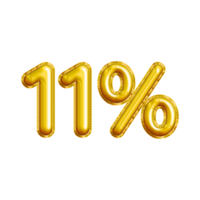 11 oder elf Prozent 3d Gold Ballon. Sie können verwenden diese Anlagegut zum Ihre Inhalt Marketing mögen wie Förderung, Werbung, Anzeigen, Banner, Flyer, Rabatt Karte und mehr. png