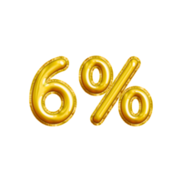 6 or Six Percent 3D Gold Balloon. You can use this asset for your content Marketing like as Promotion, Advertisement, Ads,  Banner, Flyer, Discount Card and anymore. png