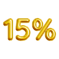 15 or Fifteen Percent 3D Gold Balloon. You can use this asset for your content Marketing like as Promotion, Advertisement, Ads,  Banner, Flyer, Discount Card and anymore. png