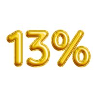 13 or Thirteen Percent 3D Gold Balloon. You can use this asset for your content Marketing like as Promotion, Advertisement, Ads,  Banner, Flyer, Discount Card and anymore. png