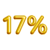 17 or Seventeen Percent 3D Gold Balloon. You can use this asset for your content Marketing like as Promotion, Advertisement, Ads,  Banner, Flyer, Discount Card and anymore. png