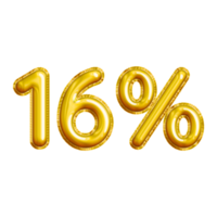 16 or Sixteen Percent 3D Gold Balloon. You can use this asset for your content Marketing like as Promotion, Advertisement, Ads,  Banner, Flyer, Discount Card and anymore. png
