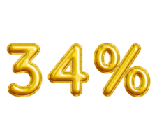 34 or Thirty-four Percent 3D Gold Balloon. You can use this asset for your content Marketing like as Promotion, Advertisement, Ads,  Banner, Flyer, Discount Card and anymore. png