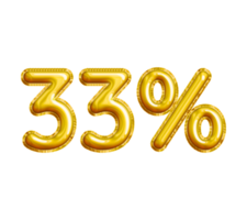 33 or Thirty-three Percent 3D Gold Balloon. You can use this asset for your content Marketing like as Promotion, Advertisement, Ads,  Banner, Flyer, Discount Card and anymore. png