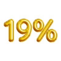 19 or Nineteen Percent 3D Gold Balloon. You can use this asset for your content Marketing like as Promotion, Advertisement, Ads,  Banner, Flyer, Discount Card and anymore. png