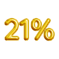 21 eller tjugoett procent 3d guld ballong. du kan använda sig av detta tillgång för din innehåll marknadsföring tycka om som befordran, annons, annonser, baner, flygblad, rabatt kort och längre. png