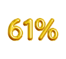 61 oder einundsechzig Prozent 3d Gold Ballon. Sie können verwenden diese Anlagegut zum Ihre Inhalt Marketing mögen wie Förderung, Werbung, Anzeigen, Banner, Flyer, Rabatt Karte und mehr. png
