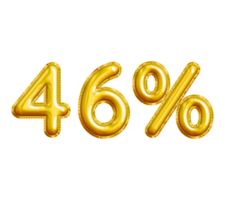 46 or Forty-six Percent 3D Gold Balloon. You can use this asset for your content Marketing like as Promotion, Advertisement, Ads,  Banner, Flyer, Discount Card and anymore. png