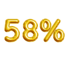 58 of achtenvijftig procent 3d goud ballon. u kan gebruik deze Bedrijfsmiddel voor uw inhoud afzet Leuk vinden net zo Promotie, advertentie, advertenties, banier, folder, korting kaart en niet meer. png