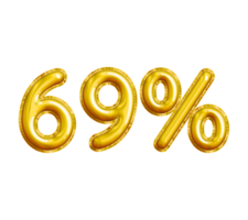 69 or Sixty-nine Percent 3D Gold Balloon. You can use this asset for your content Marketing like as Promotion, Advertisement, Ads,  Banner, Flyer, Discount Card and anymore. png