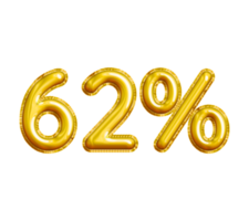 62 or Sixty-two Percent 3D Gold Balloon. You can use this asset for your content Marketing like as Promotion, Advertisement, Ads,  Banner, Flyer, Discount Card and anymore. png