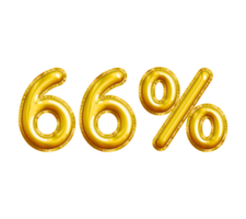 66 or Sixty-six Percent 3D Gold Balloon. You can use this asset for your content Marketing like as Promotion, Advertisement, Ads,  Banner, Flyer, Discount Card and anymore. png