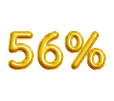 56 or Fifty-six Percent 3D Gold Balloon. You can use this asset for your content Marketing like as Promotion, Advertisement, Ads,  Banner, Flyer, Discount Card and anymore. png