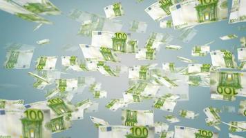 ein Sammlung 100 Euro Banknoten schwebend im das Luft. loopable voll hd Bewegung Hintergrund. video