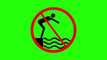 No buceo o nadando signo. restricción icono animación en verde antecedentes video