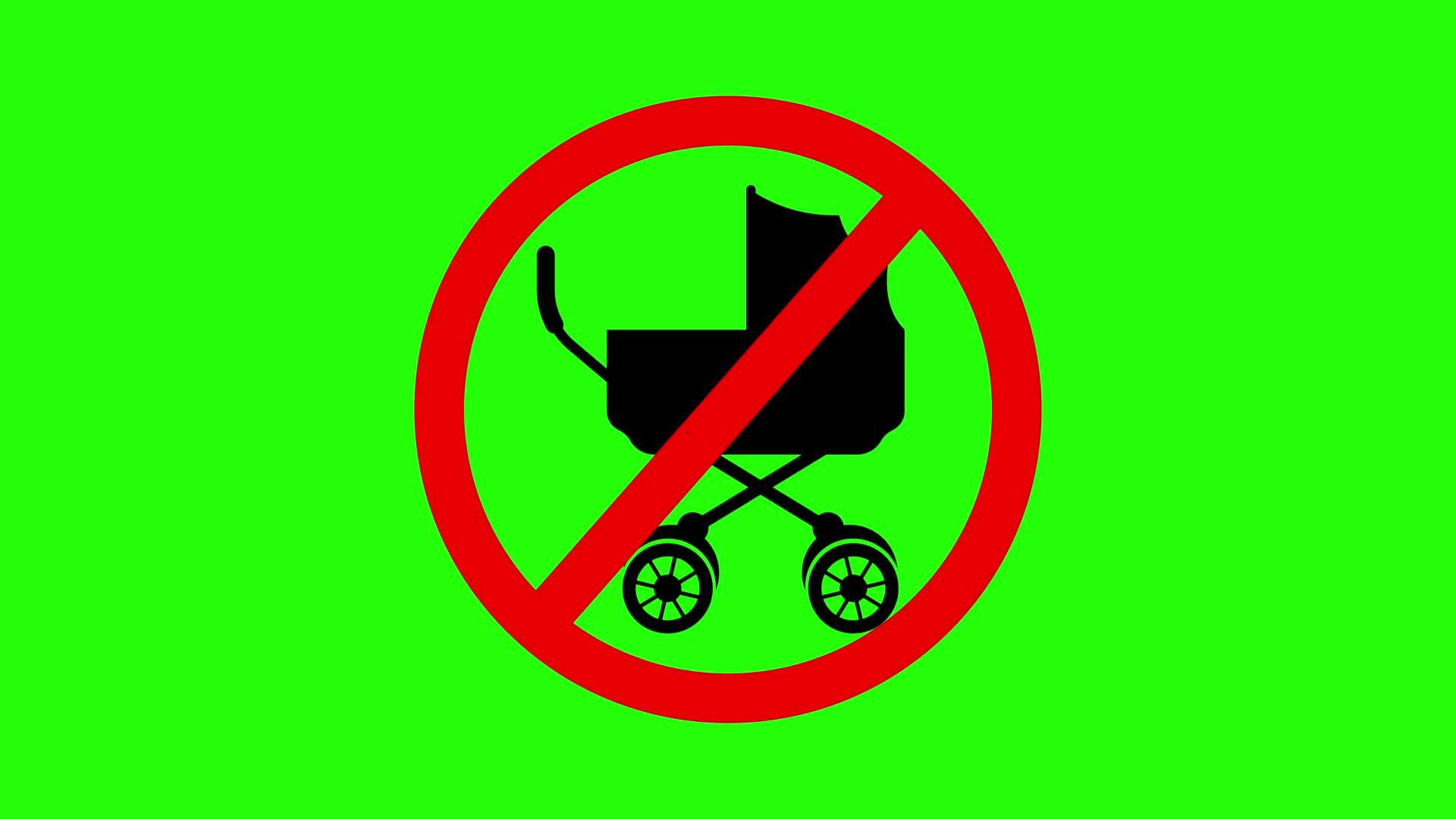 No Baby Stroller Allowed. Baby Restriction Sign Animation on Green