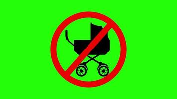 Nee baby wandelwagen toegestaan. baby beperking teken animatie Aan groen achtergrond video