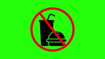 No rápido comida permitido prohibición firmar, símbolo, icono animación en verde antecedentes video