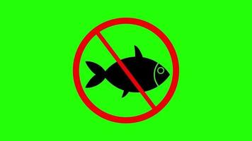 non pêche icône interdiction, avertissement signe animation sur vert Contexte video