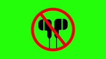 Nein Kopfhörer Symbol. Nein Musik- erlaubt Zeichen animiert Grün Hintergrund video