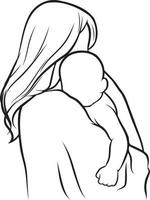 Mother and Kid Line Drawing. vector