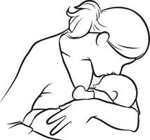 Mother and Kid Line Drawing. vector