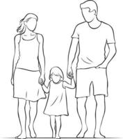 Parent and Kid Line Drawing. vector