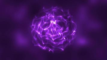 Abstract purple energy round sphere glowing with particle waves hi-tech digital magic abstract background. Video 4k, 60 fps