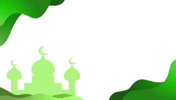Background Illustration of the theme of Ramadan and Eid al-Fitr and Eid al-Adha, with pictures of green mosques, crescent moons, green waves vector