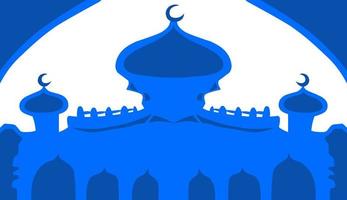 The illustration background with a Ramadan and Eid themed design, has a blue mosque image vector