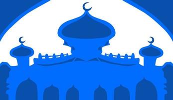 The illustration background with a Ramadan and Eid themed design, has a blue mosque image vector