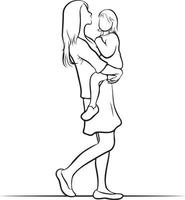 Mother and Kid Line Drawing. vector