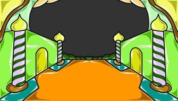 The illustration background with a Ramadan and Eid themed design, has a picture of a mosque with a night atmosphere vector