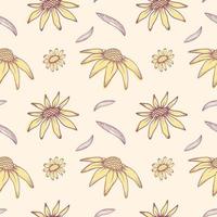 Hand drawn sketch flower seamless pattern. line art flower background. vector