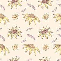 Hand drawn sketch flower seamless pattern. line art flower background. vector