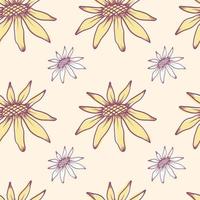 Hand drawn sketch flower seamless pattern. line art flower background. vector