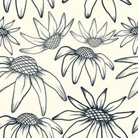 Hand drawn sketch flower seamless pattern. line art flower background. vector