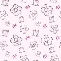 Hand drawn sketch flower seamless pattern. line art flower background. vector