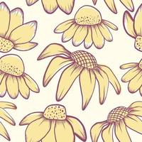 Hand drawn sketch flower seamless pattern. line art flower background. vector