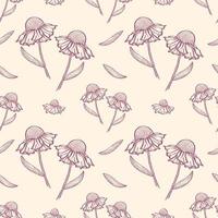 Hand drawn sketch flower seamless pattern. line art flower background. vector