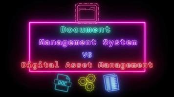 document management system vs digital asset management Neon pink-red Fluorescent Text Animation pink frame on black background video