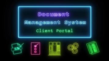 document management system with client portal Neon green-blue Fluorescent Text Animation blue frame on black background video