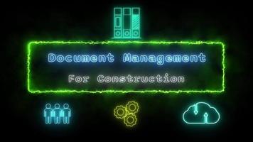 document la gestion pour construction néon blanc bleu fluorescent texte animation vert Cadre sur noir Contexte video