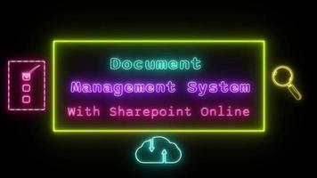 document management system with sharepoint online Neon pink-blue Fluorescent Text Animation yellow frame on black background video