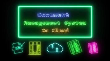 document management system on cloud Neon green-blue Fluorescent Text Animation green frame on black background video