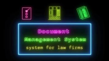 document management system for law firms Neon green-pink Fluorescent Text Animation blue frame on black background video