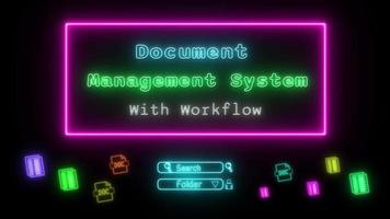 document beheer systeem met workflow neon groen Blauw fluorescerend tekst animatie roze kader Aan zwart achtergrond video