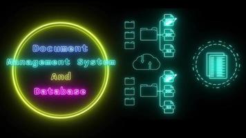 document management system and database Neon multicolors Fluorescent Text Animation yellow frame on black background video