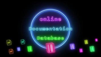 online documentation database Neon pink-blue Fluorescent Text Animation blue frame on black background video